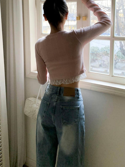 Balletcore Lace Faux-Layer Cropped Top(3 colors)