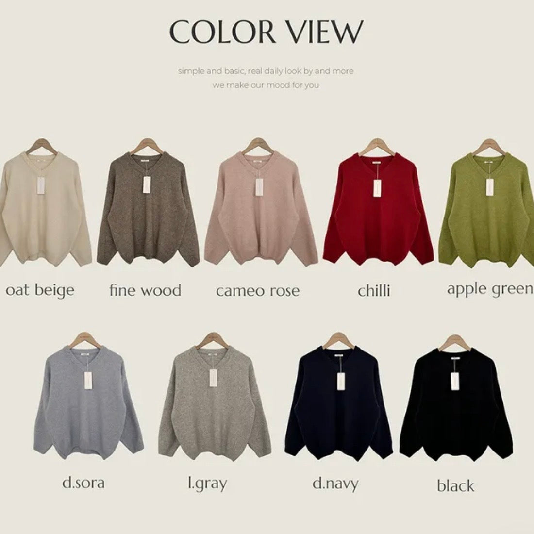 Lambswool Loose V-neck Sweater(9 colors)