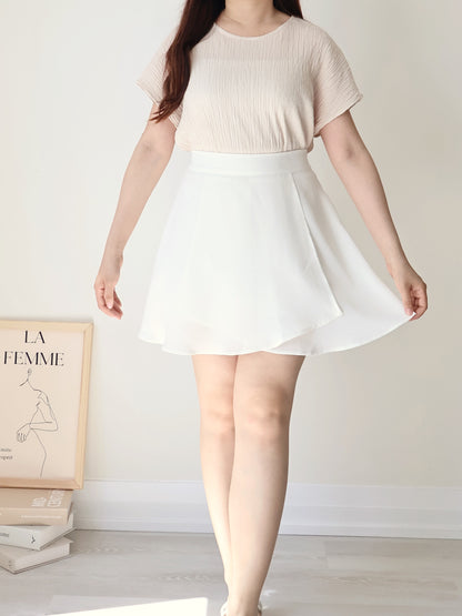 [Wrinkle-Free] Breezy Crinkled Arm-Concealing Blouse(Powder Apricot)