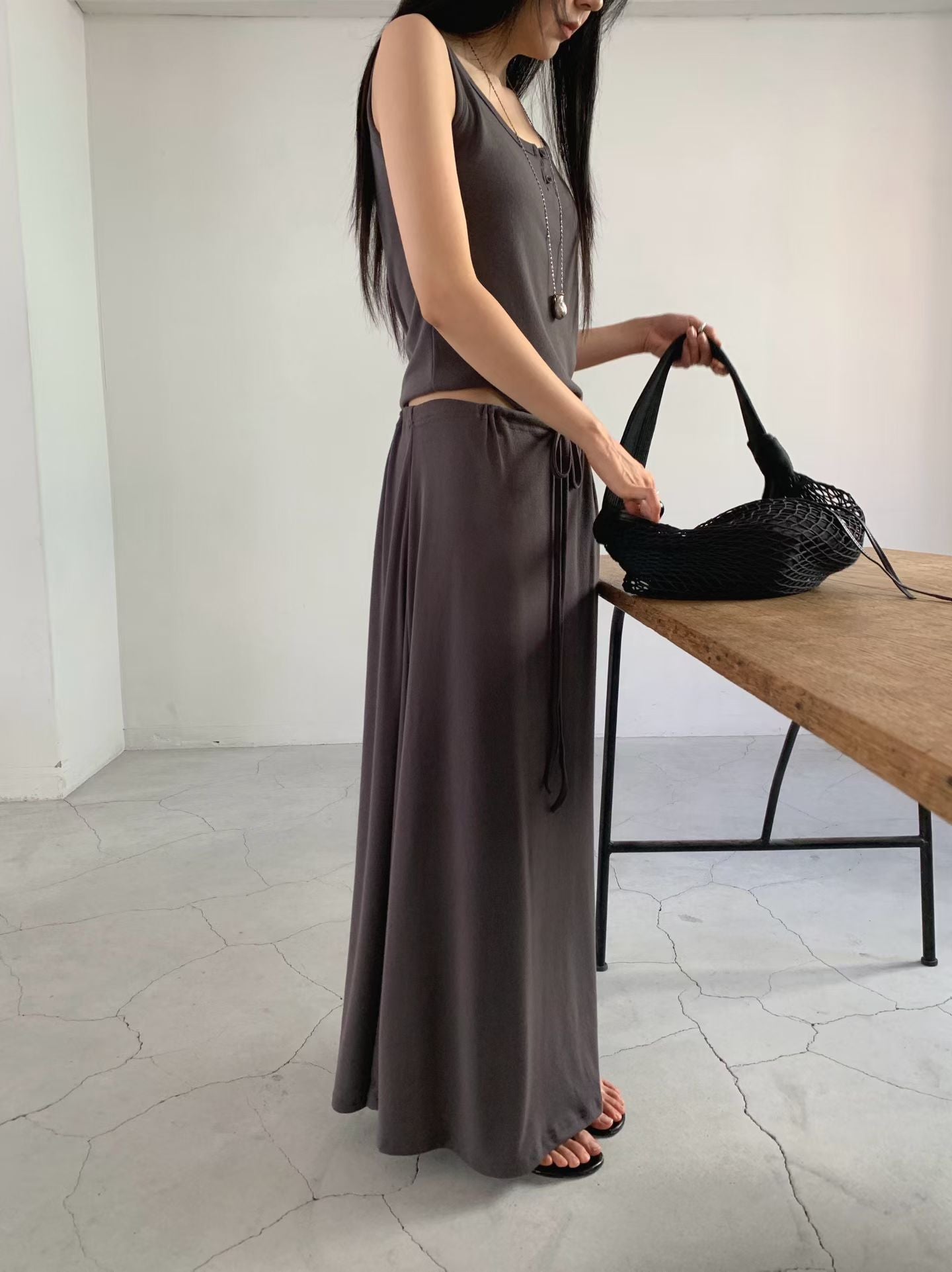 Summer Daily Elastic String Flowy Maxi A-Line Skirt(4 colors)