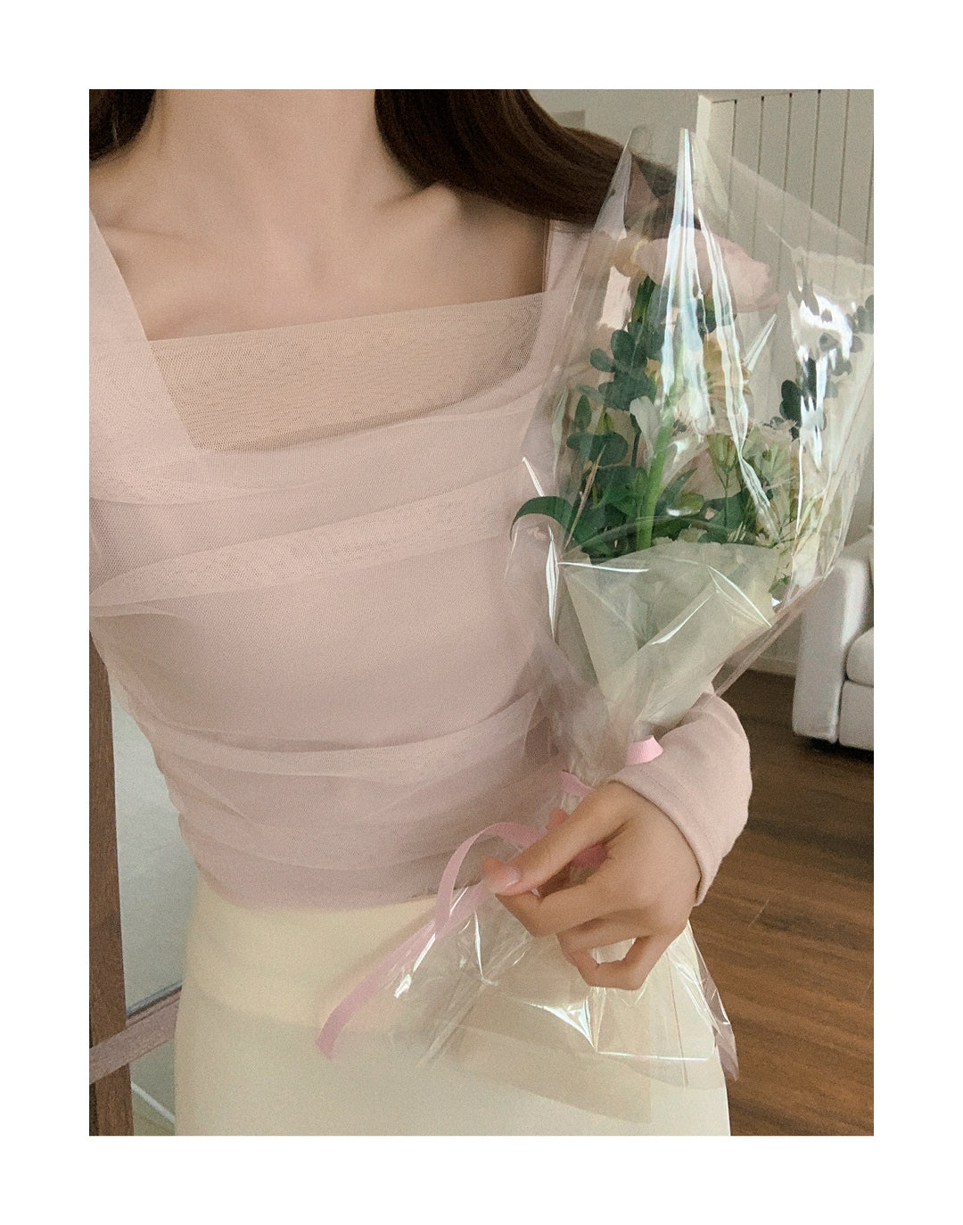 Romantic Sheer Square Neck Tee(3 colors)