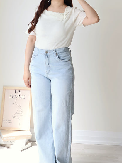2-Way Elegant Tiered Pleat Ice Silk Knit Top(Ivory)