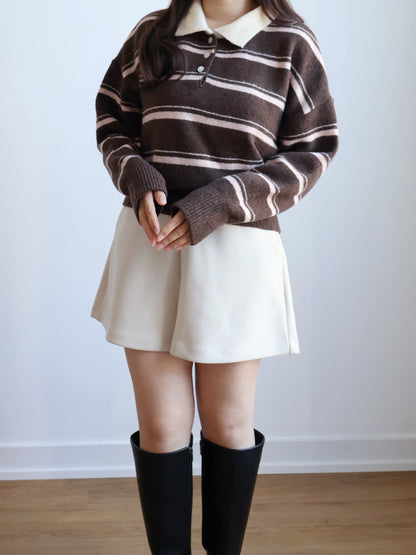 Teddy Collar Striped Sweater