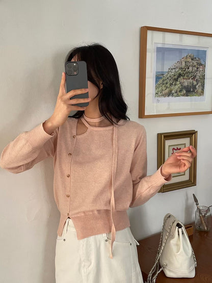 Romance Choker Slit Sweater(4 colors)