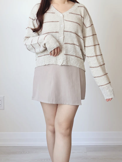 Minimalist Striped Snowy Yarn Cardigan(Beige)