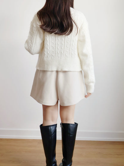 Romantic Cable Knit Cardigan(Ivory)