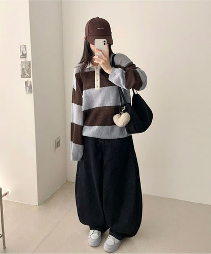 [20% Wool] Preppy Stripe Polo Sweater(5 colors)