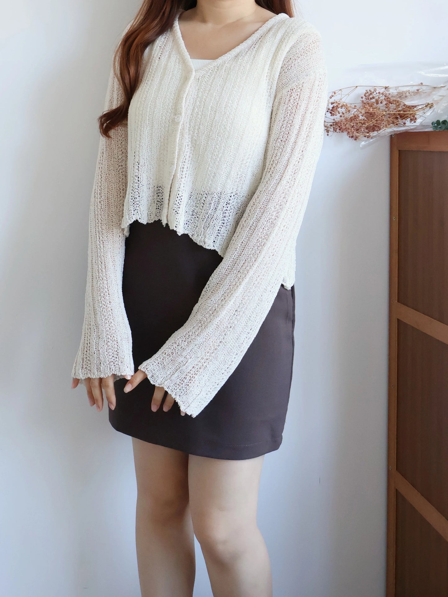 Cinnamon Stripe Draped Knit Cardigan(Beige)