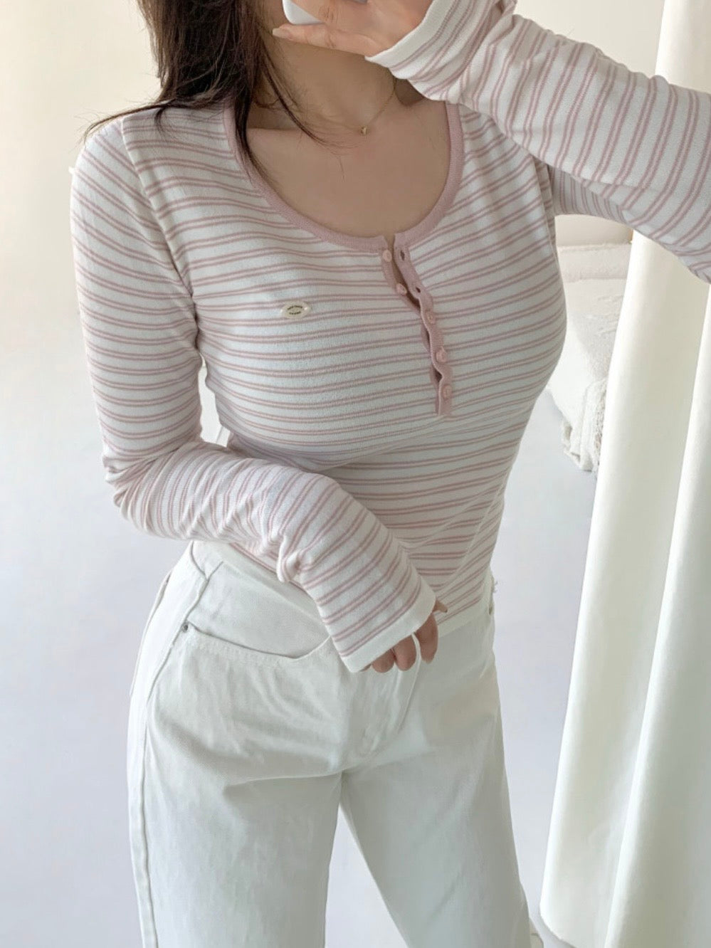 Parisian Striped Henley Knit Top(4 colors)