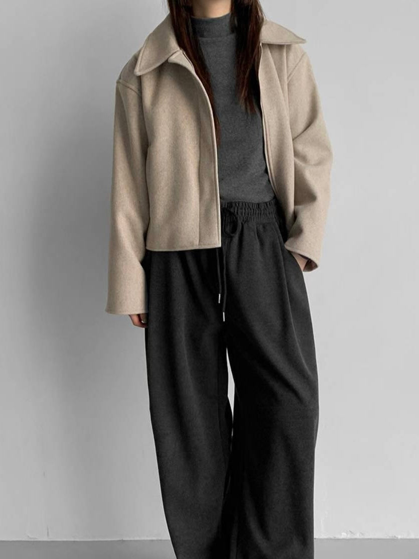 Sleek Zip-up Wool Coat