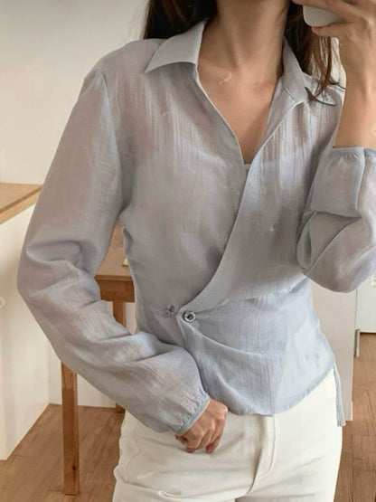 [Wrinkle-Free] French Wrap Misty Sheer Blouse(2 colors)