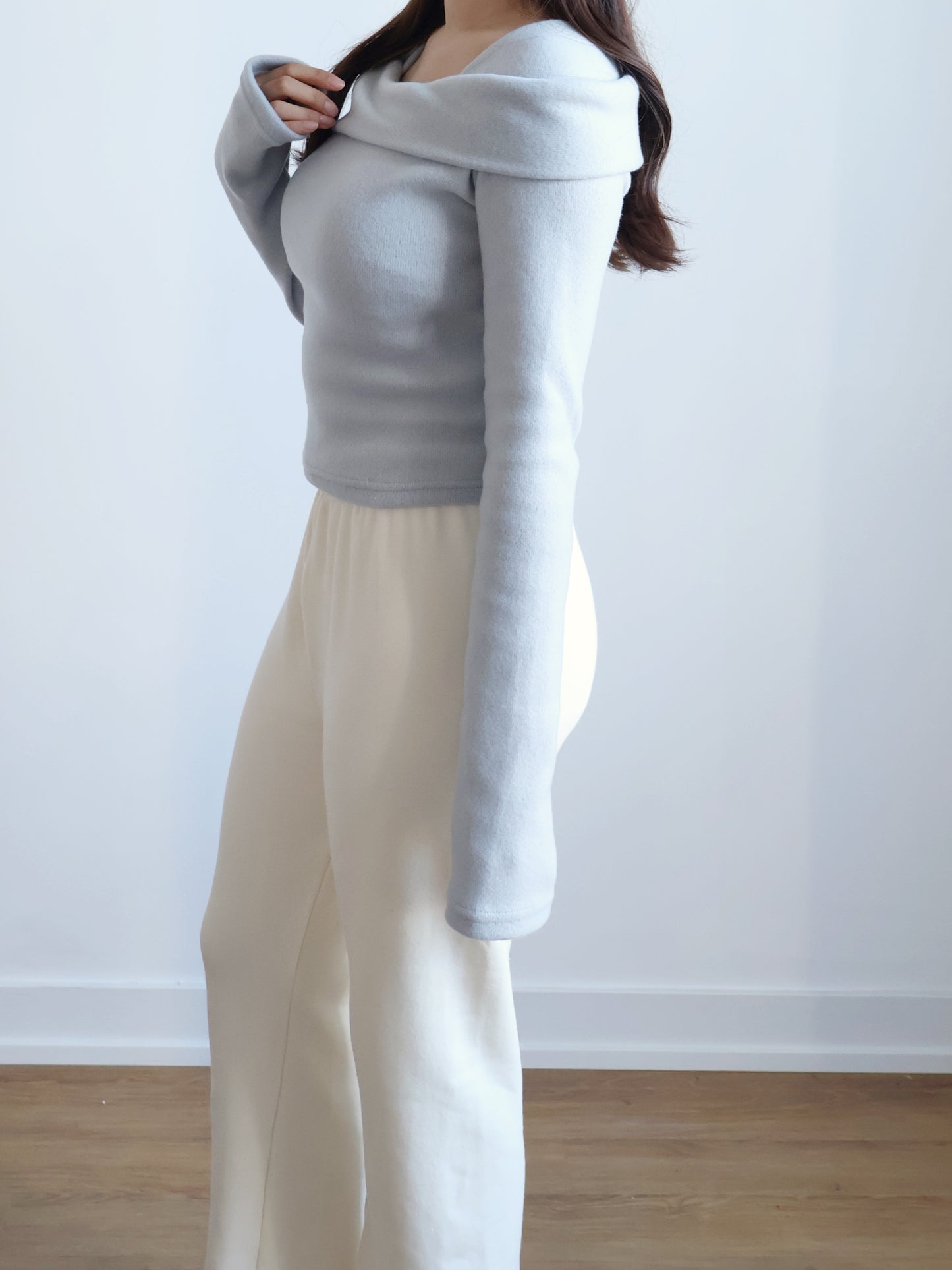 [With neck strap] Elegant Sailboat Collar Warm Fleece Top