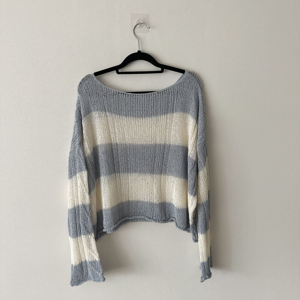 Soft Cable-Knit Colour-Block Top(Skyblue)