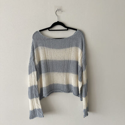 Soft Cable-Knit Colour-Block Top(Skyblue)