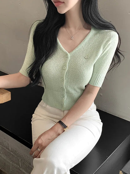 V-Neck Pendant Cooling Knit Cardigan(5 colors)