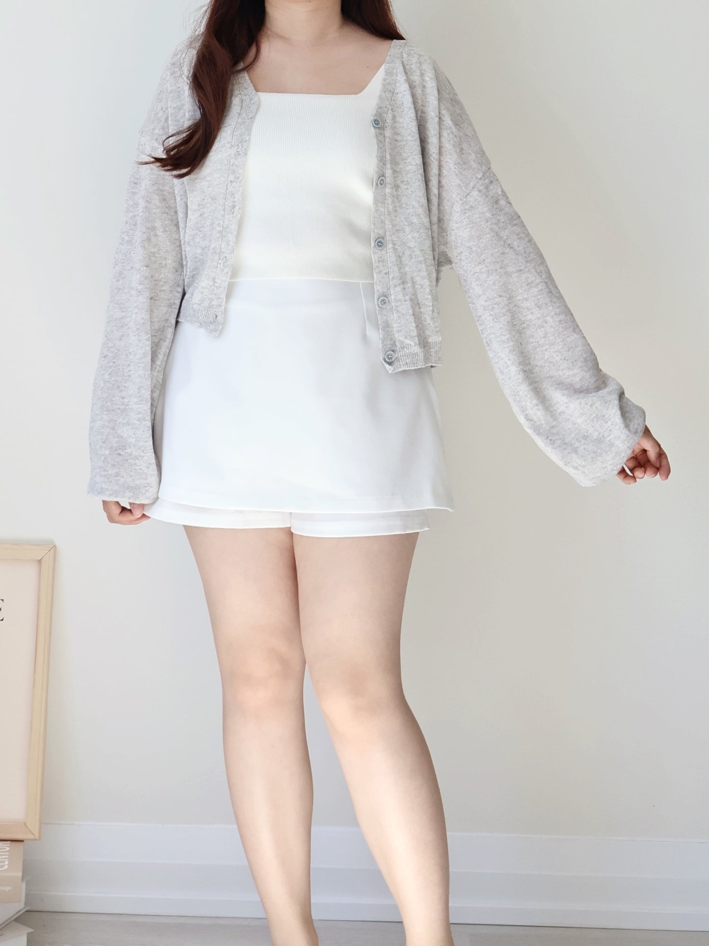 Airy Mélange Linen-Blend Pendant Cardigan(Grey)