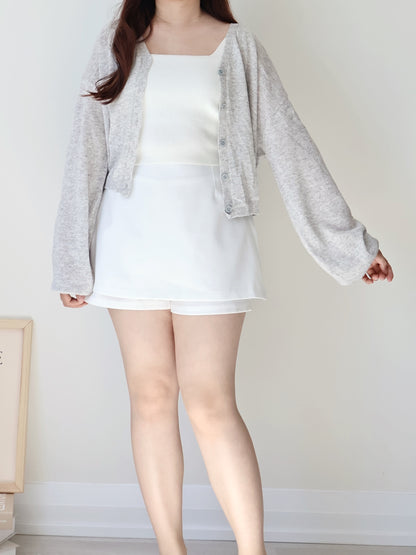 Airy Mélange Linen-Blend Pendant Cardigan(Grey)