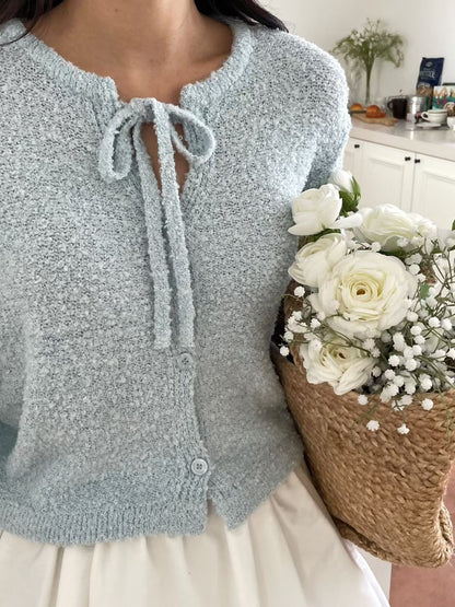 Chic Bow Bouclé Cardigan(4 colors)