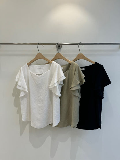 Layered Flutter-Sleeve Slimming Linen Blouse(3 colors)