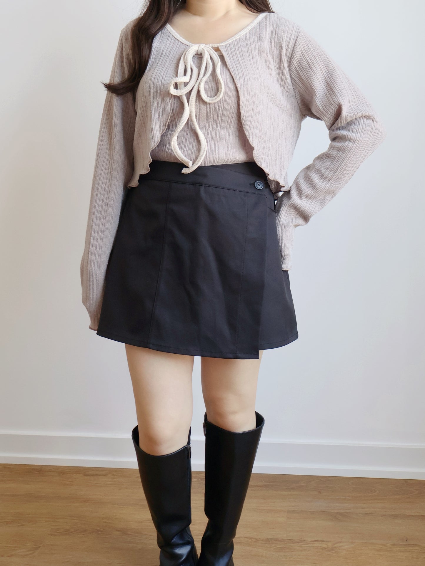 Milky Ribbon Two-Piece Set(Light Brown)