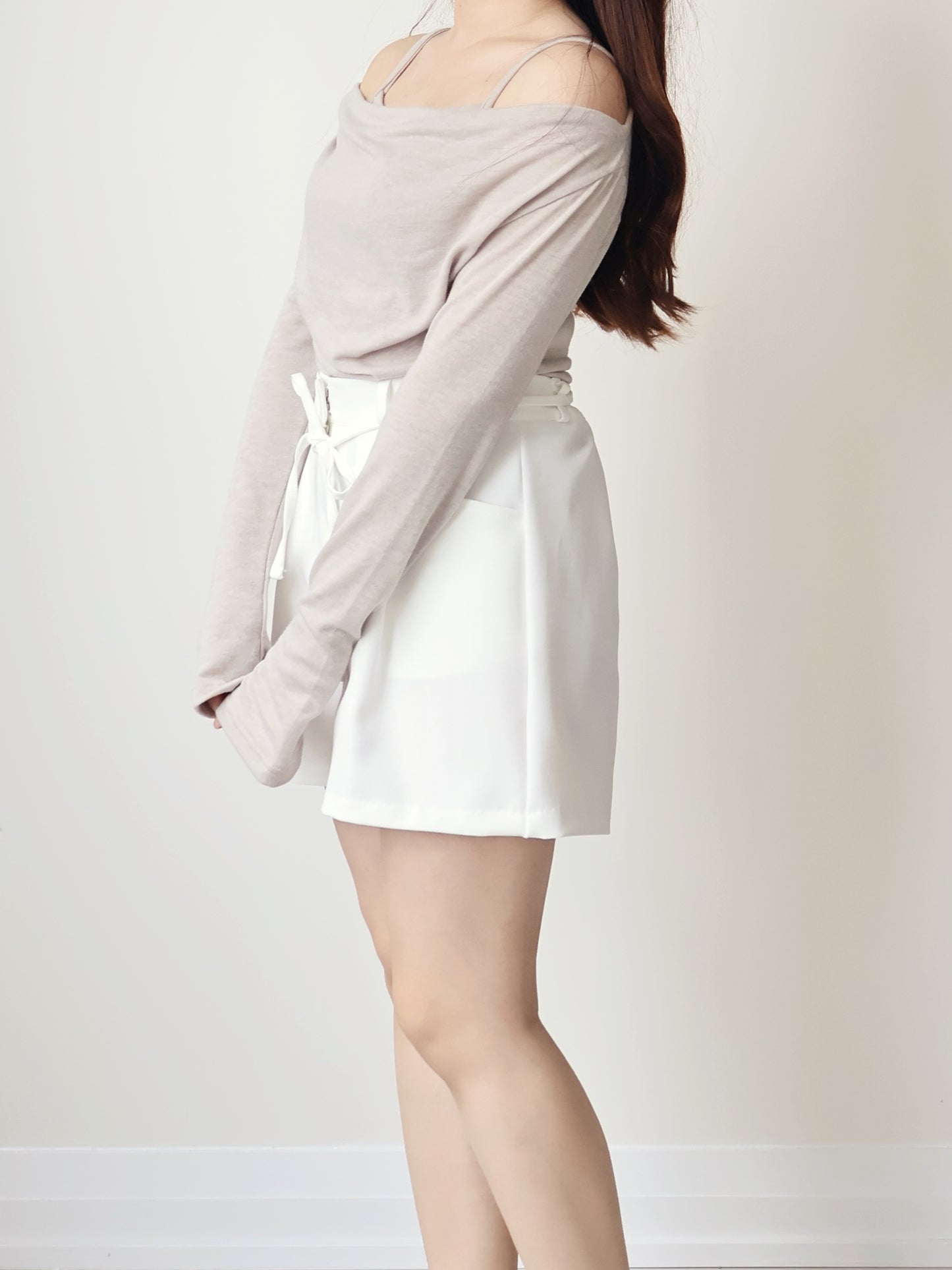 2-Way Silky Smooth Faxu Layered Top(Beige)