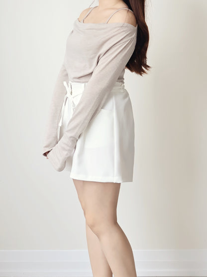 2-Way Silky Smooth Faxu Layered Top(Beige)