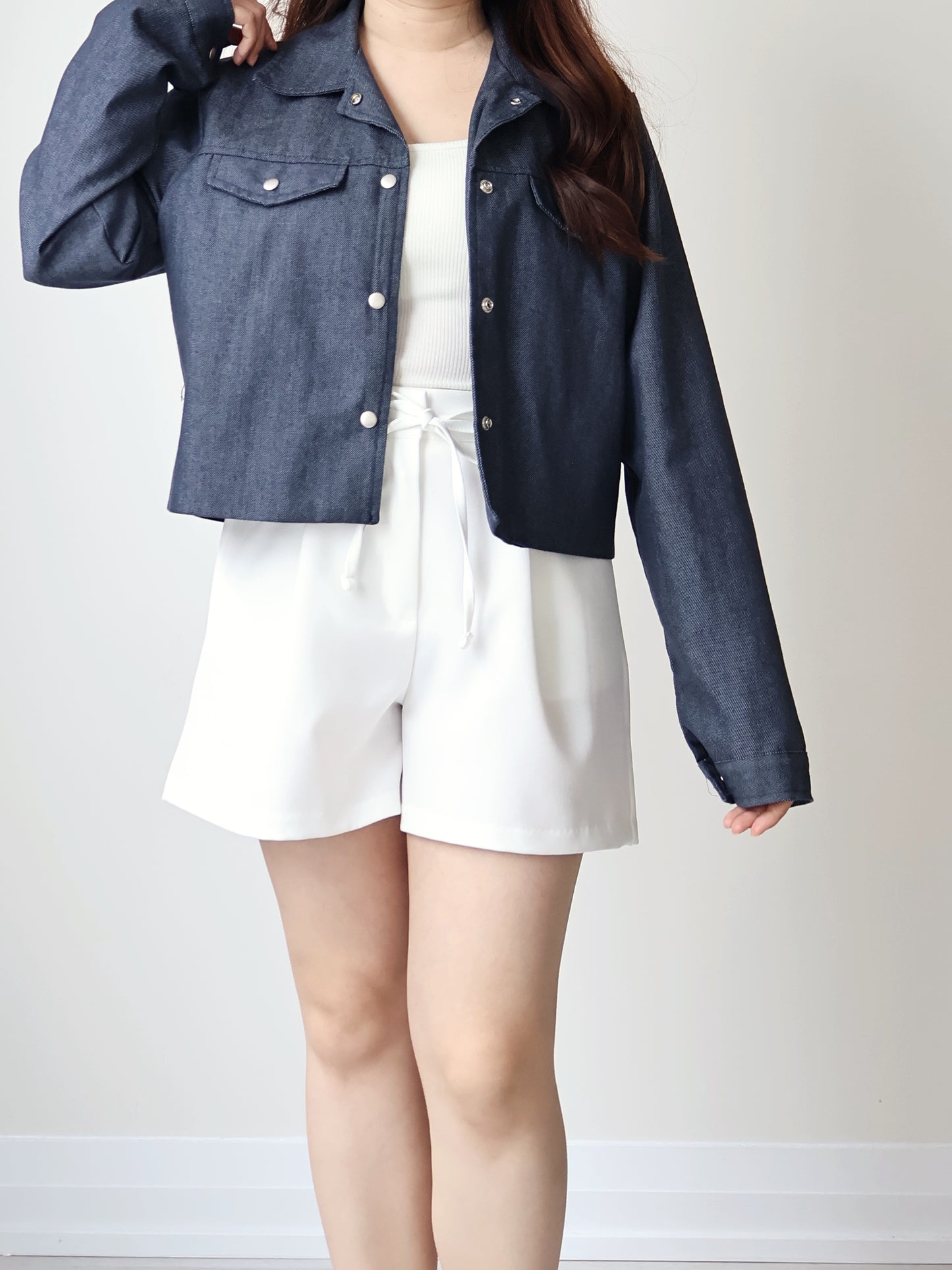 Airy Relaxed Lapel Denim Jacket(Deep blue)