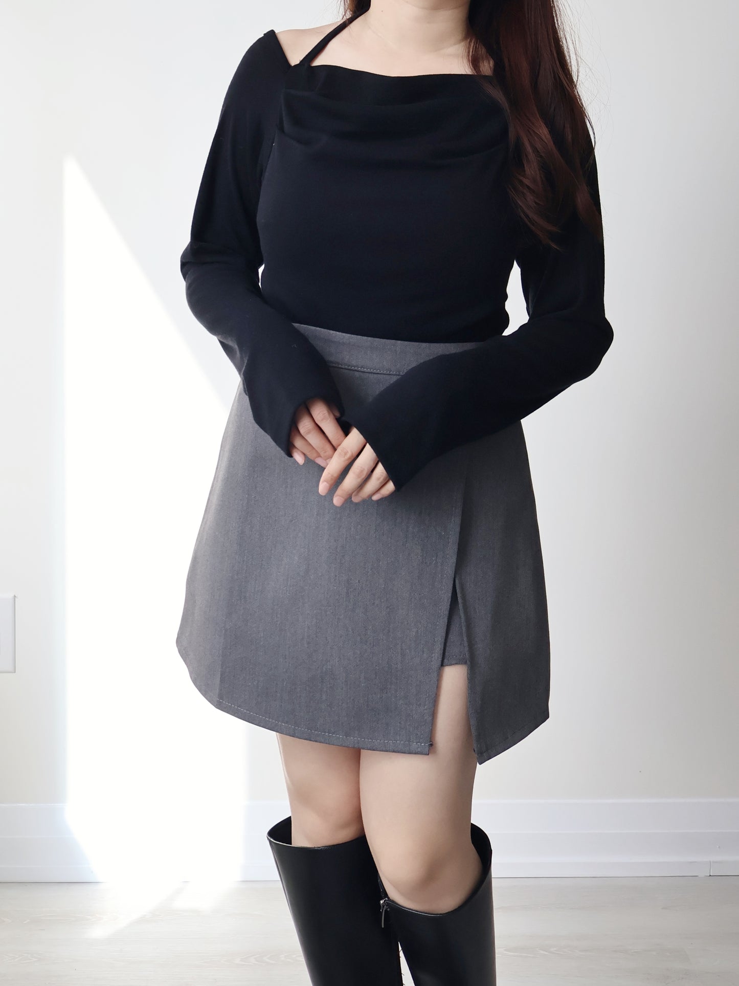 [3-ways] Luxe Boatneck Silky Top(Black)