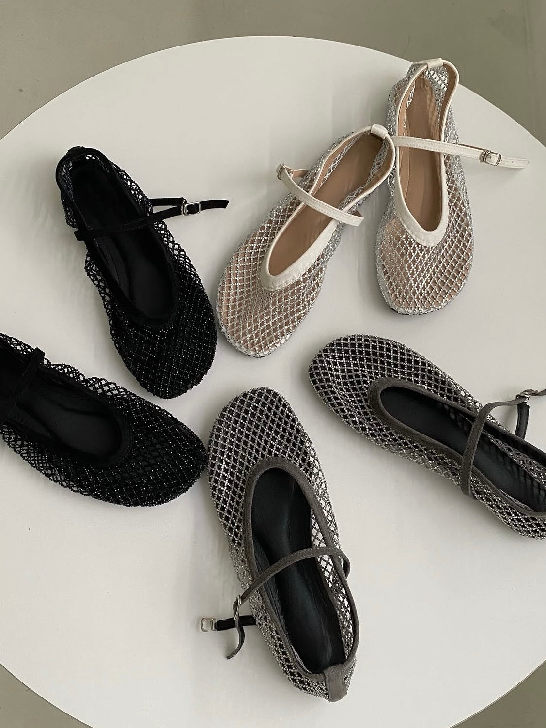 French Sparkle Mesh Mary Jane Flats(3 colors)