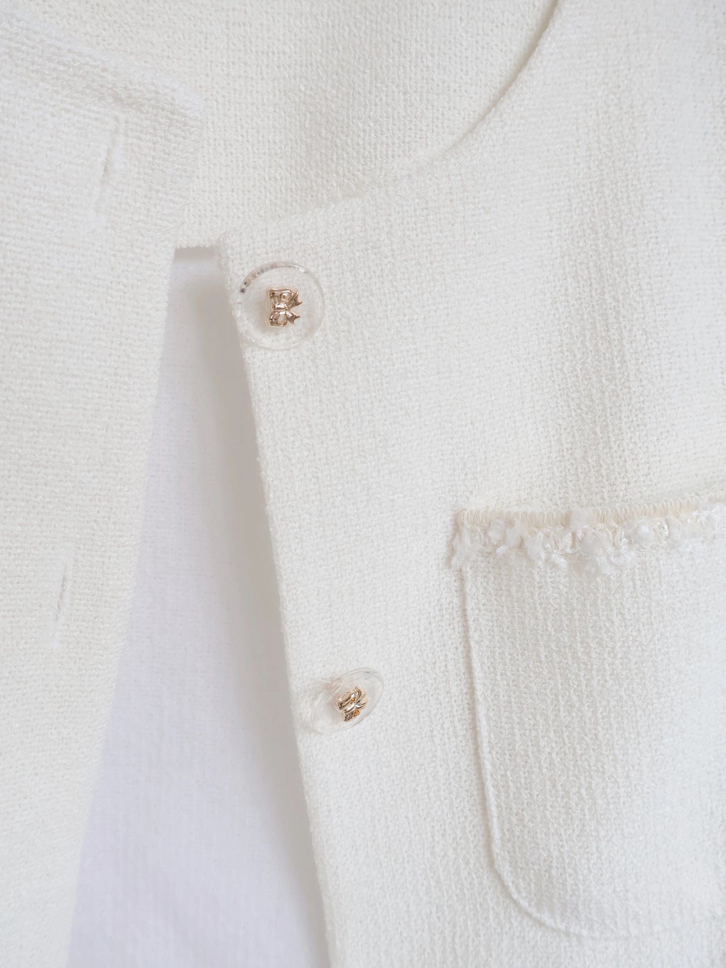 Elegant Bow-Embossed Button Tweed Jacket(3 colors)