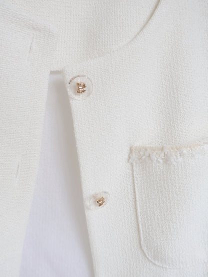 Elegant Bow-Embossed Button Tweed Jacket(3 colors)