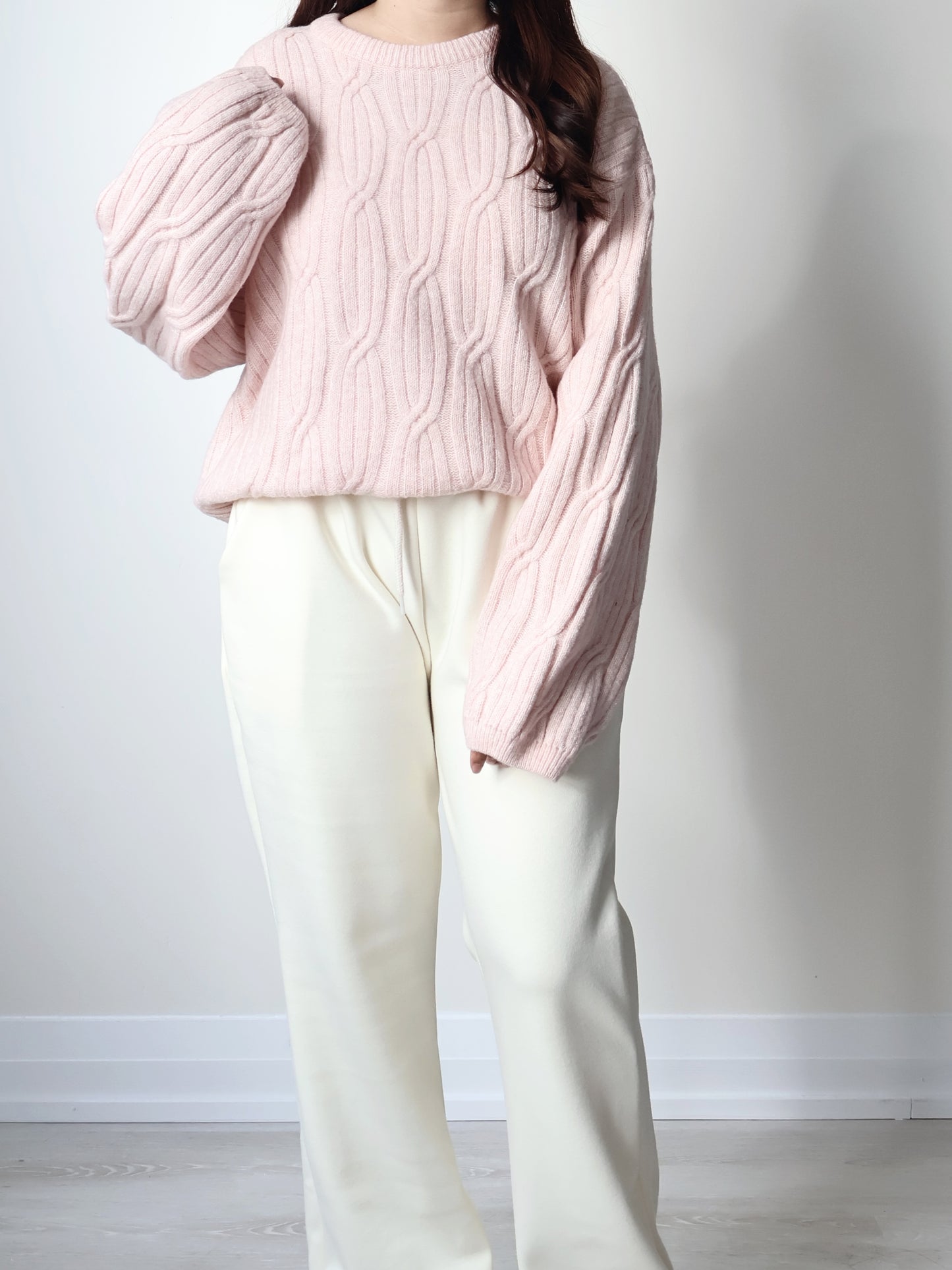 Cloud-Soft Twist Bread Sweater(Sakura pink)