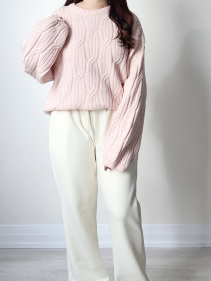 Cloud-Soft Twist Bread Sweater(Sakura pink)