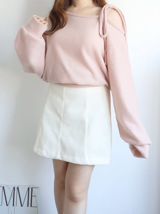 Asymmetric One-Shoulder Fleece Top(Peach)