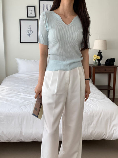V-Neck Textured Stretch Cooling Knit Top(5 colors)