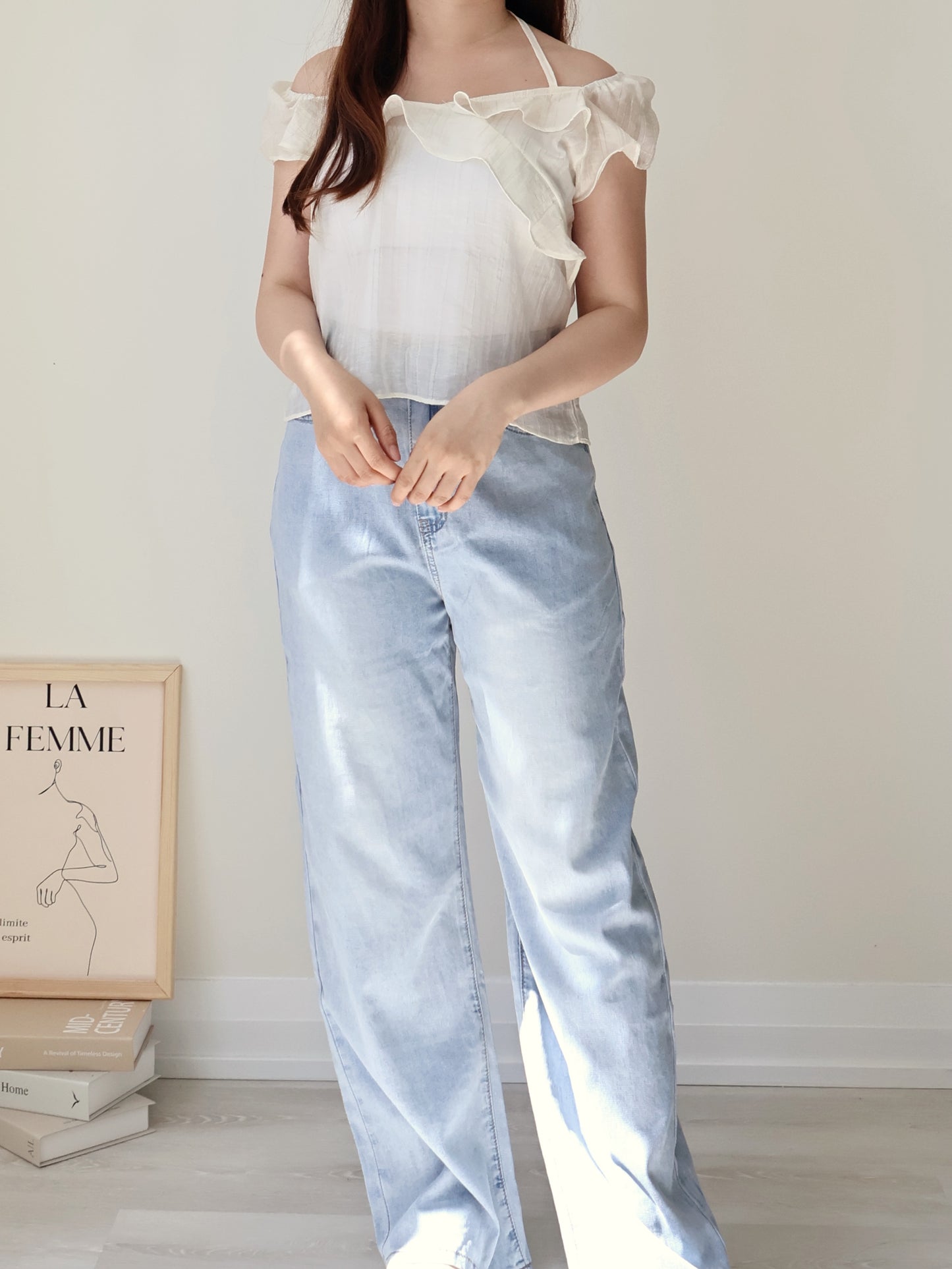 [2-way] Airy Ruffle Halter Tencel Blouse(Cream)