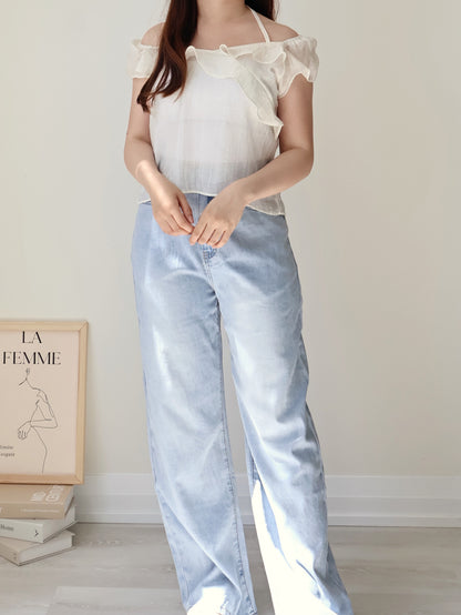[2-way] Airy Ruffle Halter Tencel Blouse(Cream)