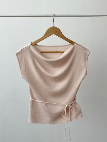 2-way French Chic Drape Neck Icy Knit Top(Peach)