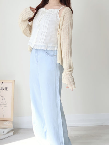 Relaxed Cinnamon V-Neck Knit Cardigan(Cream)