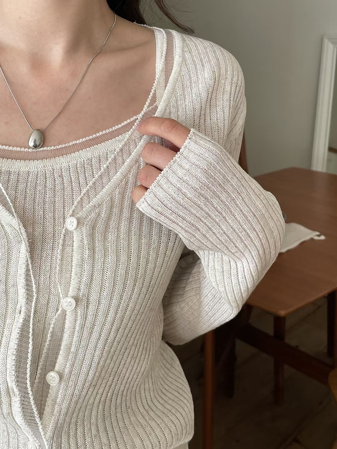Dreamy Sheer-Panel Cami & Cardigan Two-Piece Set(4 colors)