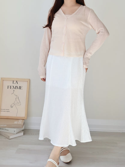 [Wrinkle-Free] Elegant Crinkle Mermaid Midi Skirt(Ivory)