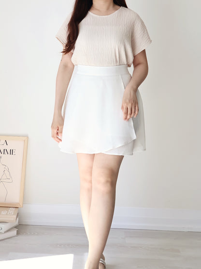 [Wrinkle-Free] Breezy Crinkled Arm-Concealing Blouse(Powder Apricot)