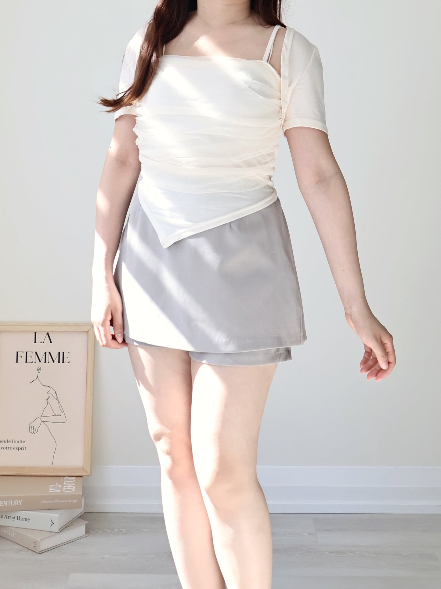 Ethereal Sheer Double-Strap Layering Top(Cream)