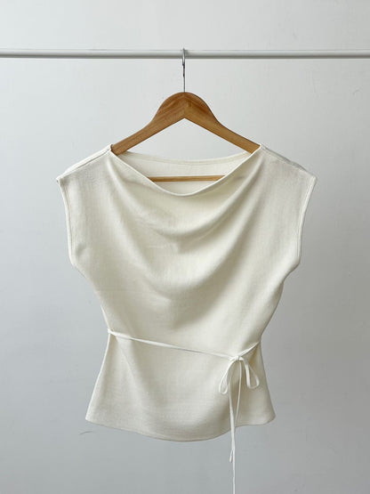 2-way French Chic Drape Neck Icy Knit Top(Cream)
