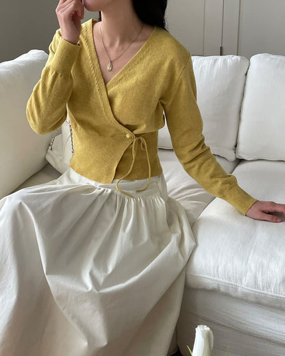 Elegant Draped V-Neck Waist-Defined Sweater(5 colors)