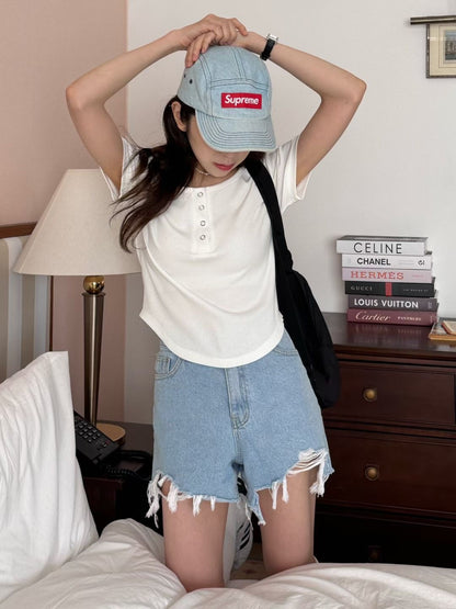 Snap-Button Fitted Cotton Top