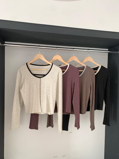 Color-Block Trim Cotton Cami & Cardigan 2-Piece Set(4 colors)