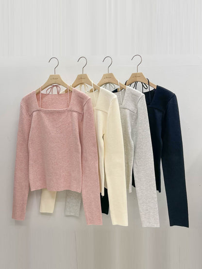 Square-neck Tie Knit Top(4 colors)