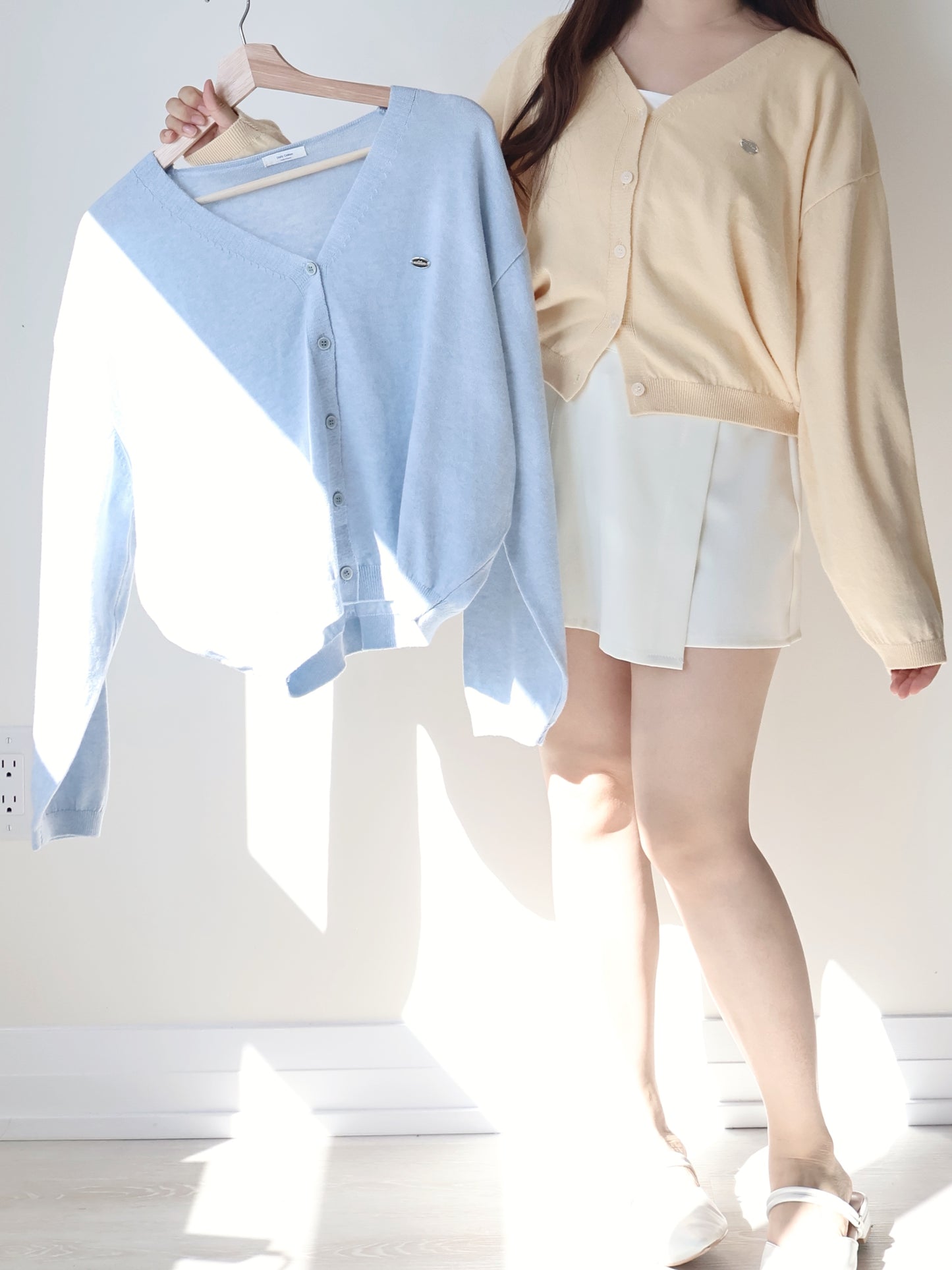 Premium Italy Cotton🇮🇹 Silver Badge Cardigan(Light Yellow)