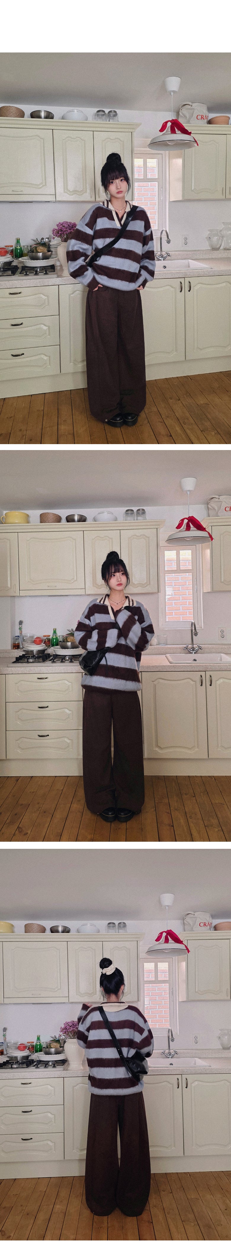 Unisex Collared Striped Color-blocked Sweater(4 colors)